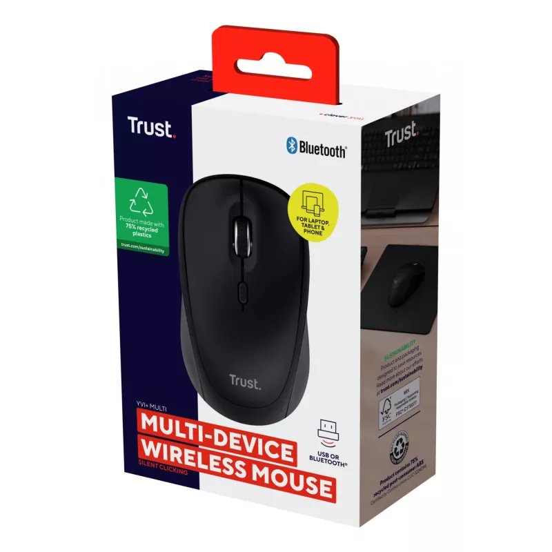Trust Yvi+ muis universeel dubbelhandig RF draadloos + Bluetooth optisch 1600 DPI