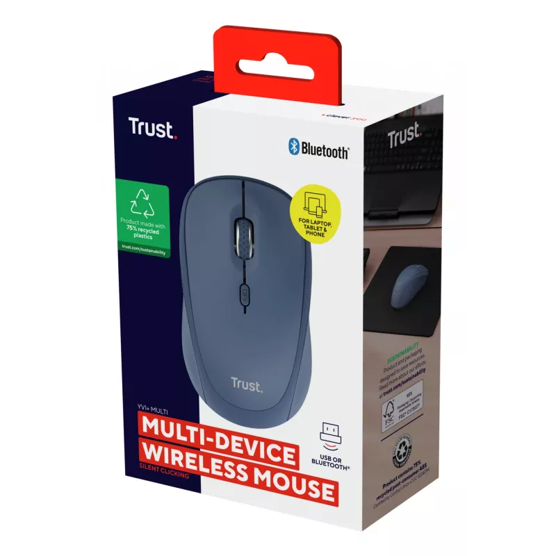 Trust Yvi+ muis universeel dubbelhandig RF draadloos + Bluetooth optisch 1600 DPI