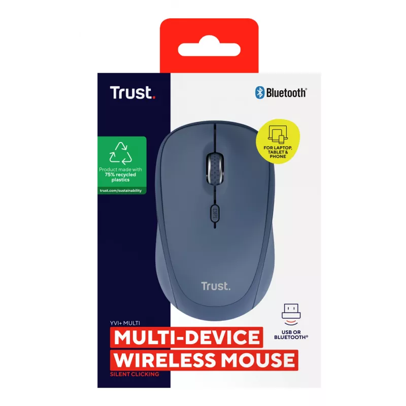 Trust Yvi+ muis universeel dubbelhandig RF draadloos + Bluetooth optisch 1600 DPI