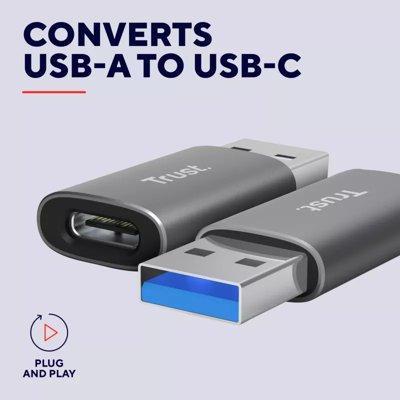 Trust Calyx USB Type-C USB Type-A grijs aansluiting 1 USB Type-C aansluiting 2 USB Type-A