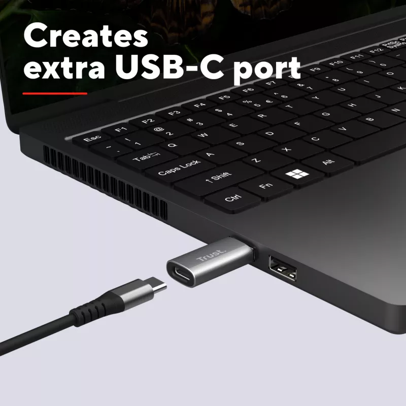 Trust Calyx USB Type-C USB Type-A grijs aansluiting 1 USB Type-C aansluiting 2 USB Type-A