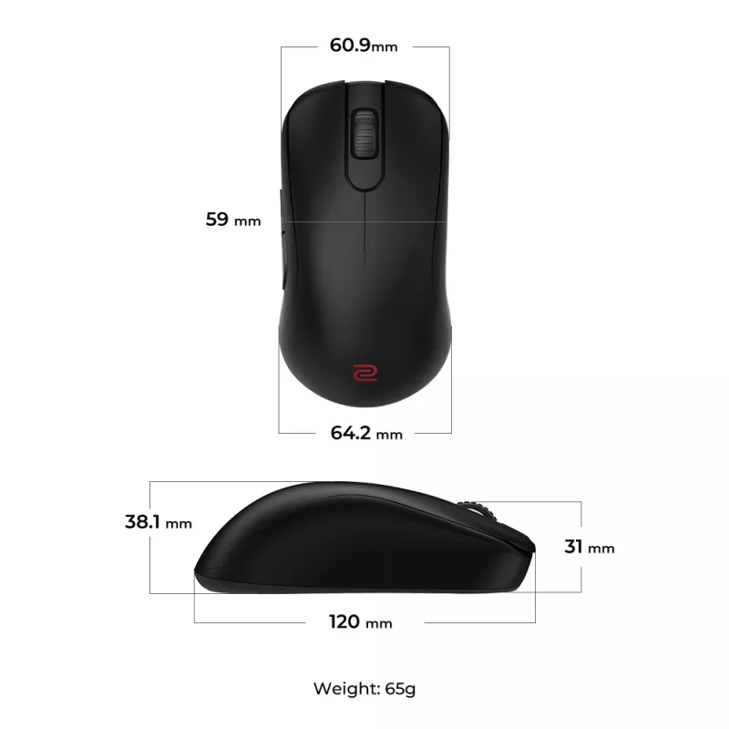 Gaming-muis BenQ ZOWIE S2-DW rechtshandig RF draadloos 3200 DPI