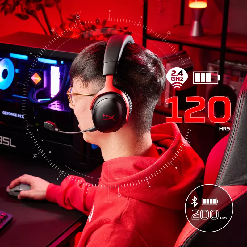 HyperX Cloud III S Wireless - gaming-headset (zwart-rood), rood, China, omsluitend, gesloten, 115 mm, 210 mm