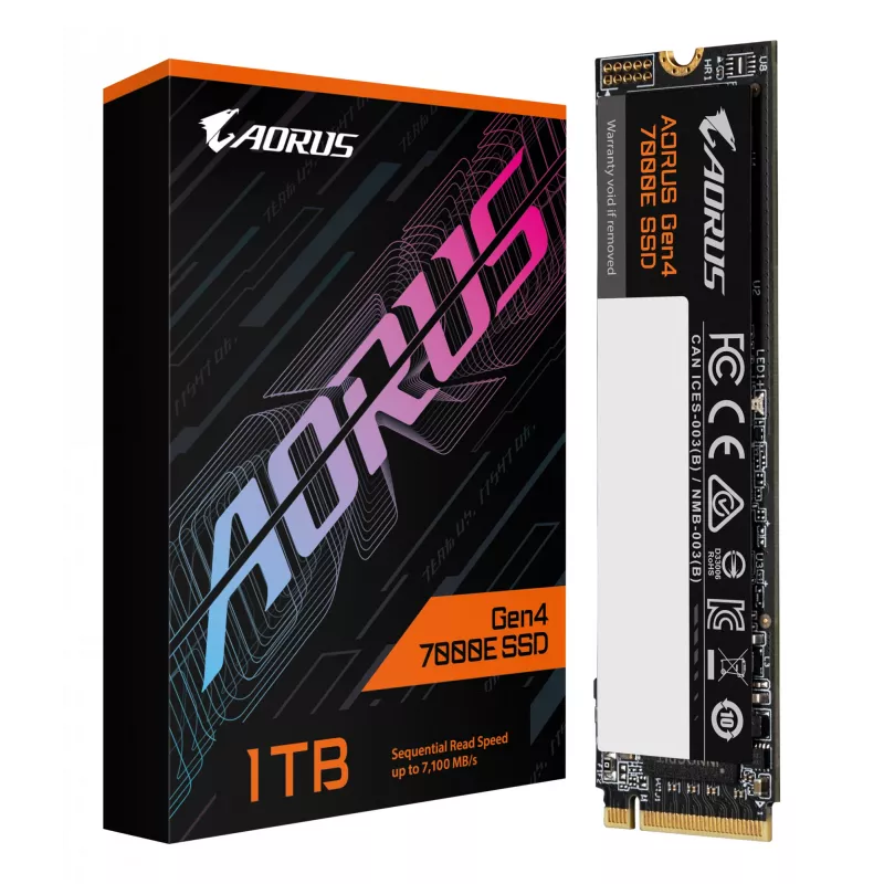 Interne M.2 NVMe SSD GIGABYTE AORUS Gen4 7000E 1 TB — 7100 MB/s lezen, 6100 MB/s schrijven, M.2 2280