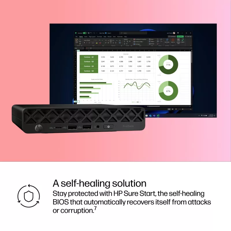 HP ProDesk 4 Mini G1i AI BY7D1ET mini-pc, Intel Core Ultra 7 265T, 16 GB DDR5 5600, 1 TB ssd, Intel Graphics, Windows 11 Pro, zwart