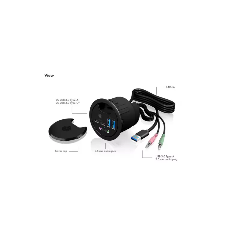 ICY BOX IB-HUB1403B stopcontact antraciet