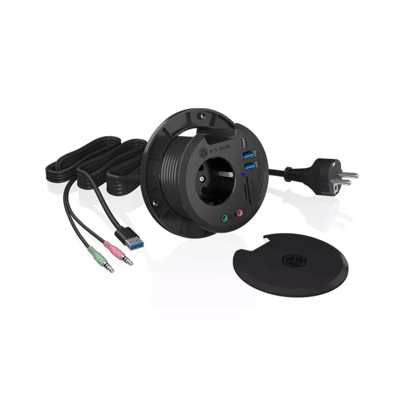 ICY BOX IB-HUB1430-CR In-Desk USB 3.2 Gen 1 multipoort-hub, zwart