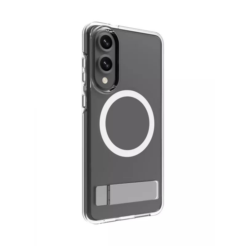 dbramante1928 Iceland Ultra D3O Qi2 Kick IMEDCL006789 achterkant met standaard voor Samsung Galaxy S25 Edge, transparant