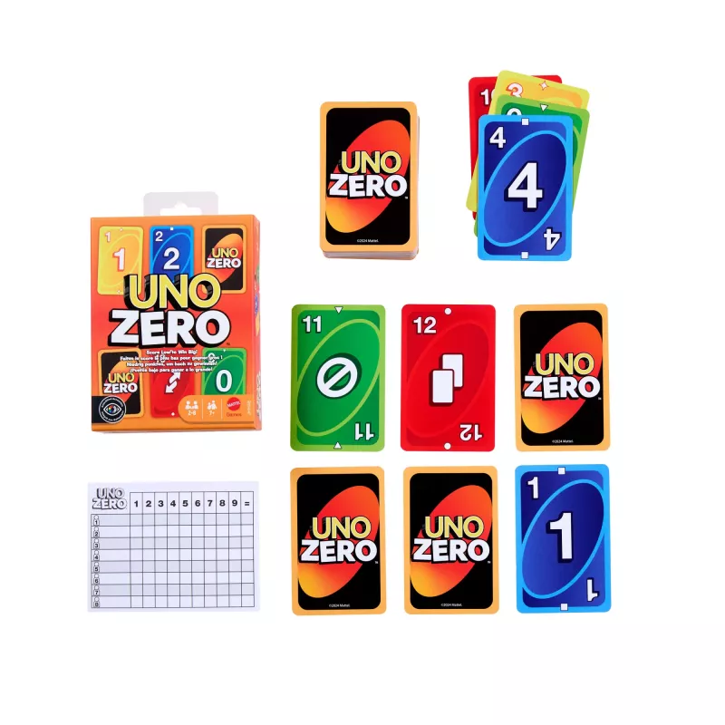 Kaartspel MATTEL UNO Zero — aflegspel, leeftijd 7+, incl. deck en scoreblok