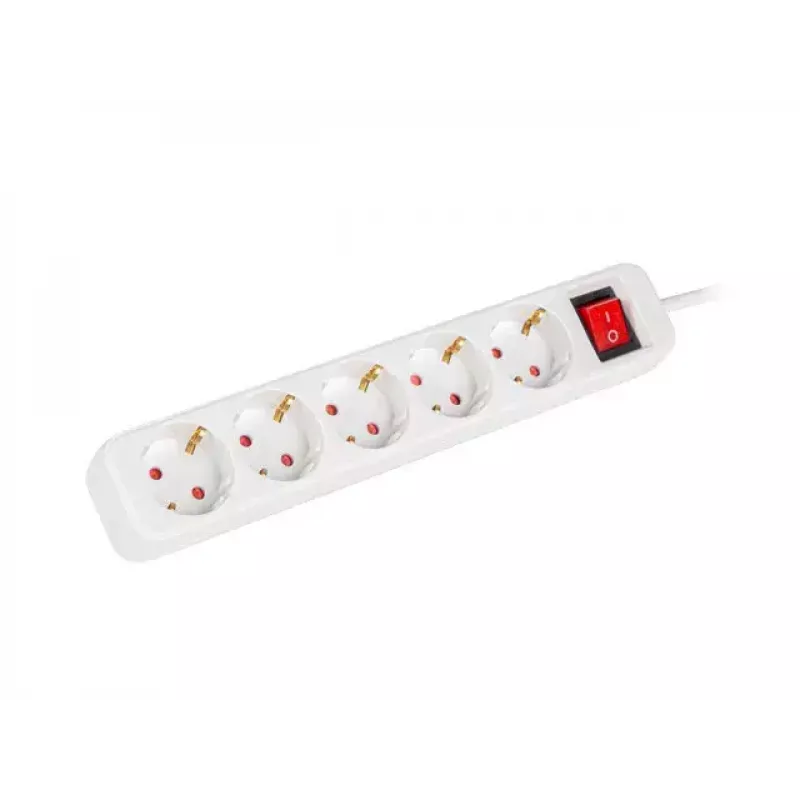 Stroomverlengsnoer Lanberg PS1-05F-0300-W 3 m 5 randaarde stopcontacten binnen wit