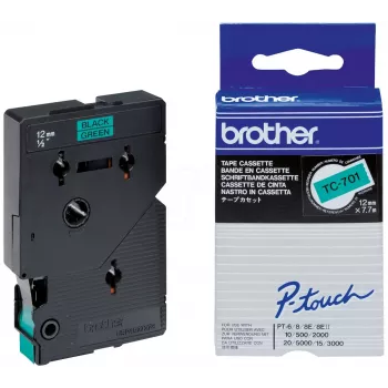 Labeltape Brother TC701 12 mm zwart op groen