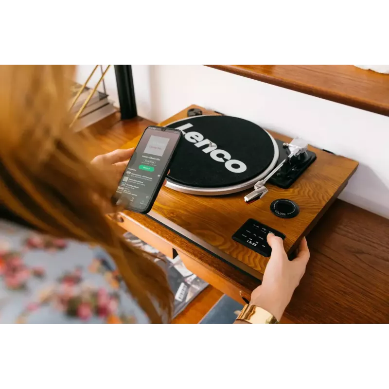 Riemaangedreven audio-platenspeler Lenco LS-55WA hout halfautomatisch USB Bluetooth