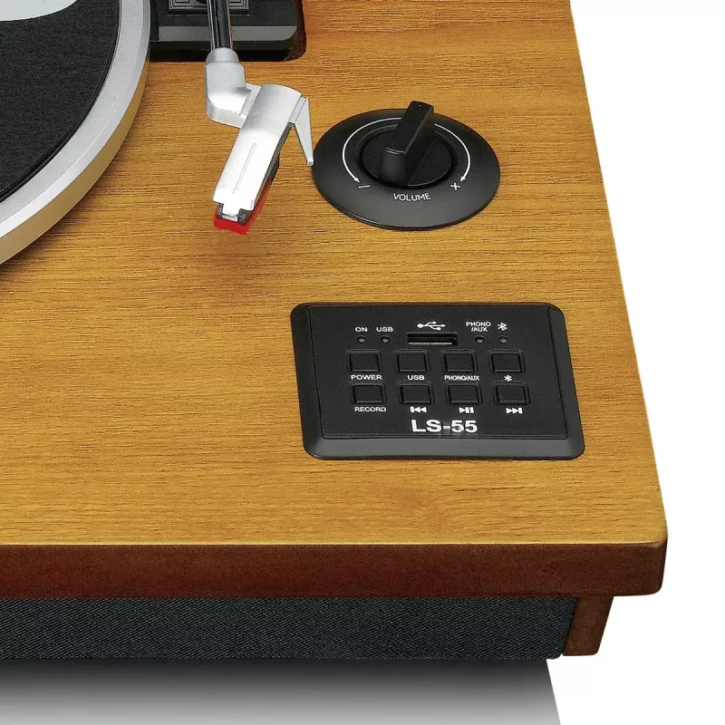 Riemaangedreven audio-platenspeler Lenco LS-55WA hout halfautomatisch USB Bluetooth
