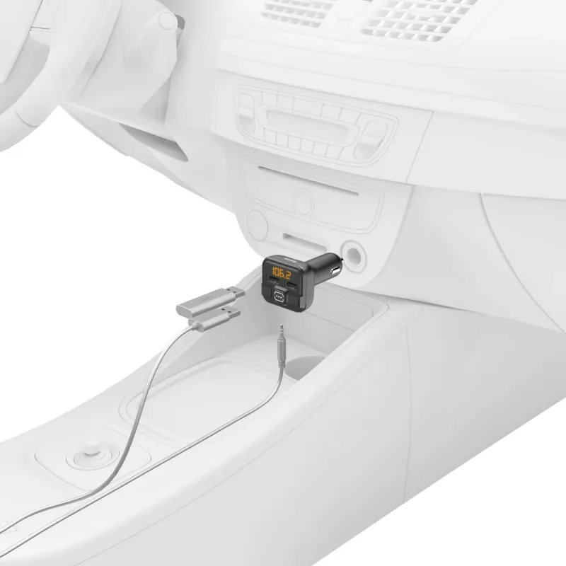 Hama 00014163 FM-zender / voedingsadapter voor mobiele telefoon, tablet, AUX-IN, USB-IN, zwart