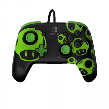 Gamepad PDP REMATCH bedrade controller 1-Up Glow in the Dark voor Nintendo Switch, USB, 3m kabel, D-pad, home-knop, zwart/groen