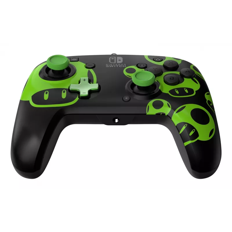 Gamepad PDP REMATCH bedrade controller 1-Up Glow in the Dark voor Nintendo Switch, USB, 3m kabel, D-pad, home-knop, zwart/groen
