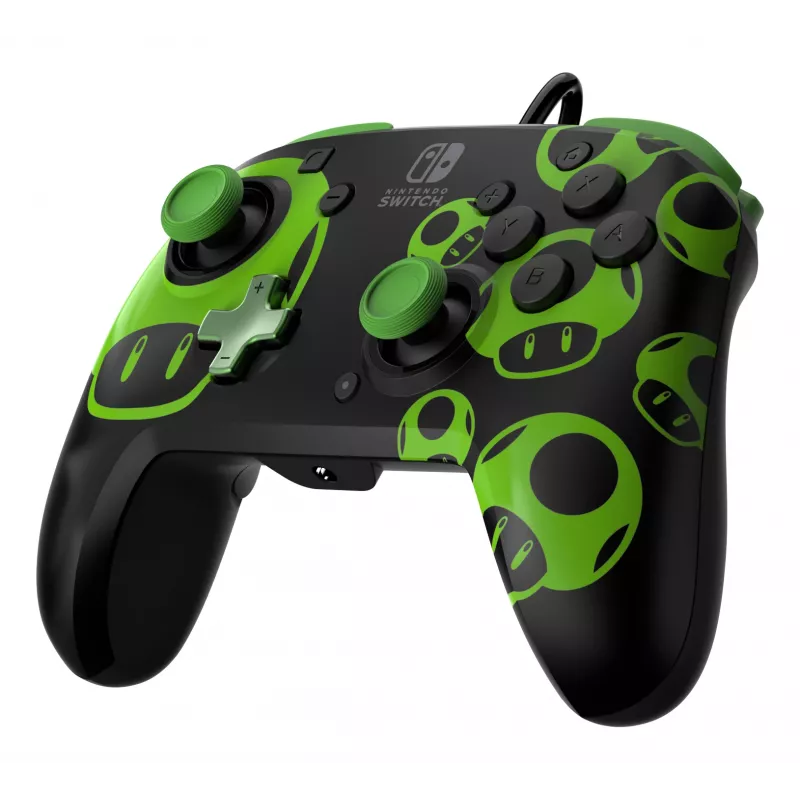 Gamepad PDP REMATCH bedrade controller 1-Up Glow in the Dark voor Nintendo Switch, USB, 3m kabel, D-pad, home-knop, zwart/groen