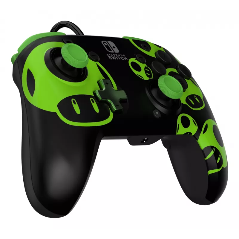 Gamepad PDP REMATCH bedrade controller 1-Up Glow in the Dark voor Nintendo Switch, USB, 3m kabel, D-pad, home-knop, zwart/groen