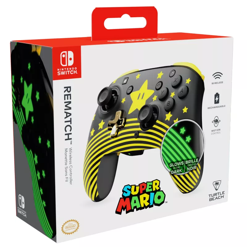 Turtle Beach Rematch TBC-8101-75 draadloze controller voor Nintendo Switch, Super Mario Star, zwart/geel