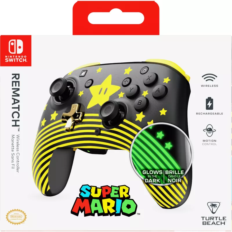 Turtle Beach Rematch TBC-8101-75 draadloze controller voor Nintendo Switch, Super Mario Star, zwart/geel