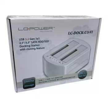 LC Power LC-DOCK-U3-VI - HDD / SSD dockingstation - 2.5, 3.5 (6,4 cm, 8,9 cm) - 2 kanalen - SATA - USB 3,2 (Gen 2x1) - wit, eierschaal (LC-DOCK-