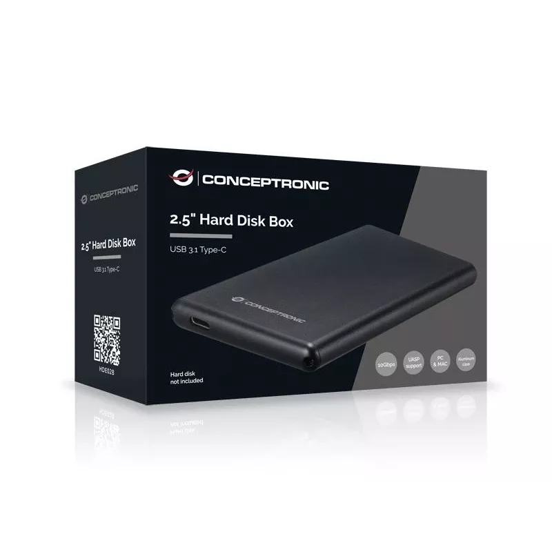 Festplattenbehuizing Conceptronic 2,5 inch festplattenbox USB 3.1 Type-C