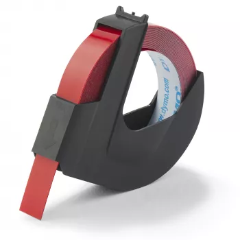 DYMO authentieke reliëfband | 9 mm x 3 m rol | witte opdruk op rood | zelfklevend | voor reliëfapparaten | 1 stuk