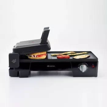Ariete 1916 Multi Grill 3 in 1 - elektrische grill, barbecue, gladde en geribbelde plaat - 180° opening - verstelbare thermostaat - 2400 watt - zwart