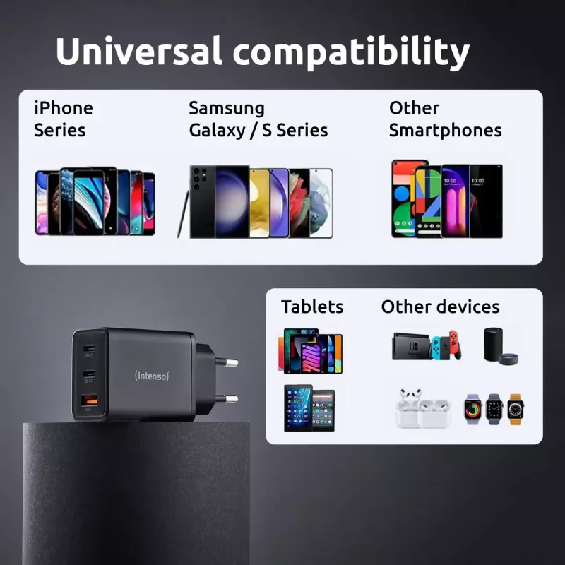 Voeding Intenso W65ACC USB-A- en USB-C-aansluitingen zwart