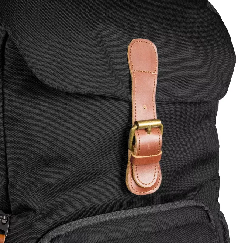 Rugzak Mantona Luis junior zwart bruin leer metaal polyester synthetisch