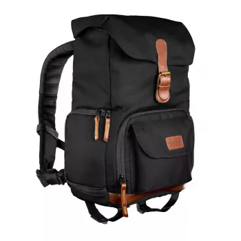 Rugzak Mantona Luis junior zwart bruin leer metaal polyester synthetisch