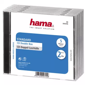 Hama CD dubbel jewelcase standaard, 5-pack 2 discs transparant