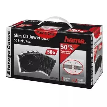CD slim jewel case Hama 51269 pack 50 stuks 1 disc transparant