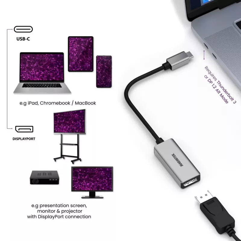 USB-C naar DisplayPort-adapter Marmitek 8371 4K 60Hz