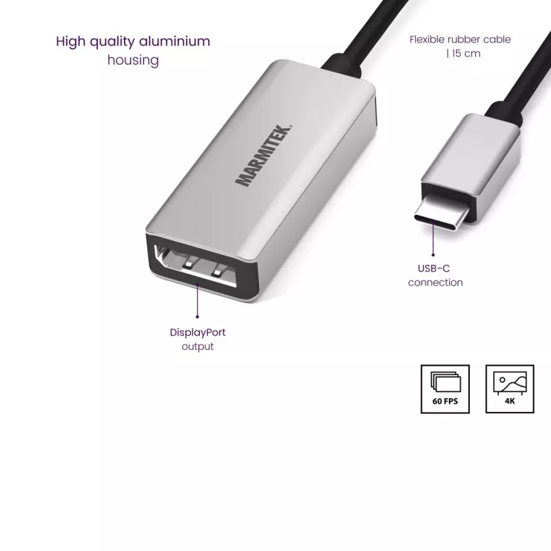 USB-C naar DisplayPort-adapter Marmitek 8371 4K 60Hz