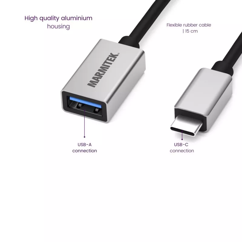 USB-kabel Marmitek 08375 0,15 m USB 3.2 Gen 1 USB-C USB-A zwart zilver