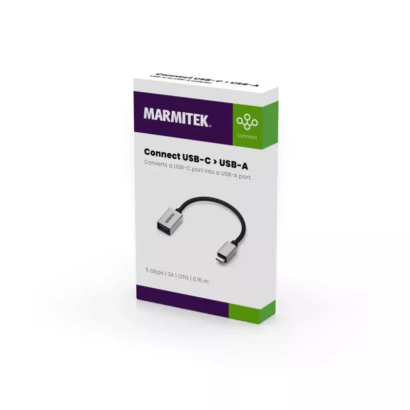 USB-kabel Marmitek 08375 0,15 m USB 3.2 Gen 1 USB-C USB-A zwart zilver