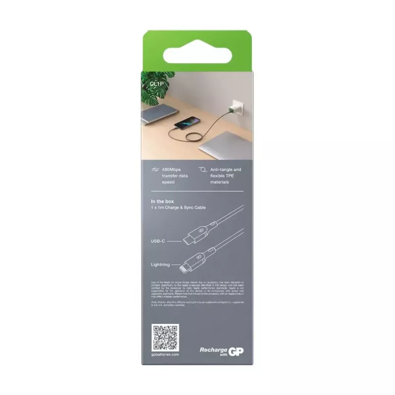 Kabel GP Batterien CL1P 1m grijs Lightning USB C