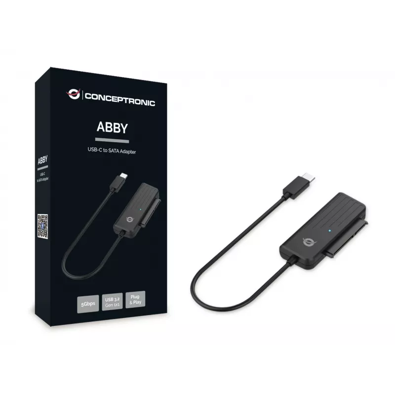 Conceptronic ABBY02B USB-C naar SATA-adapter, 2,5 inch, USB 3.2 Gen 1 5 Gbit/s, 0,2 m, zwart