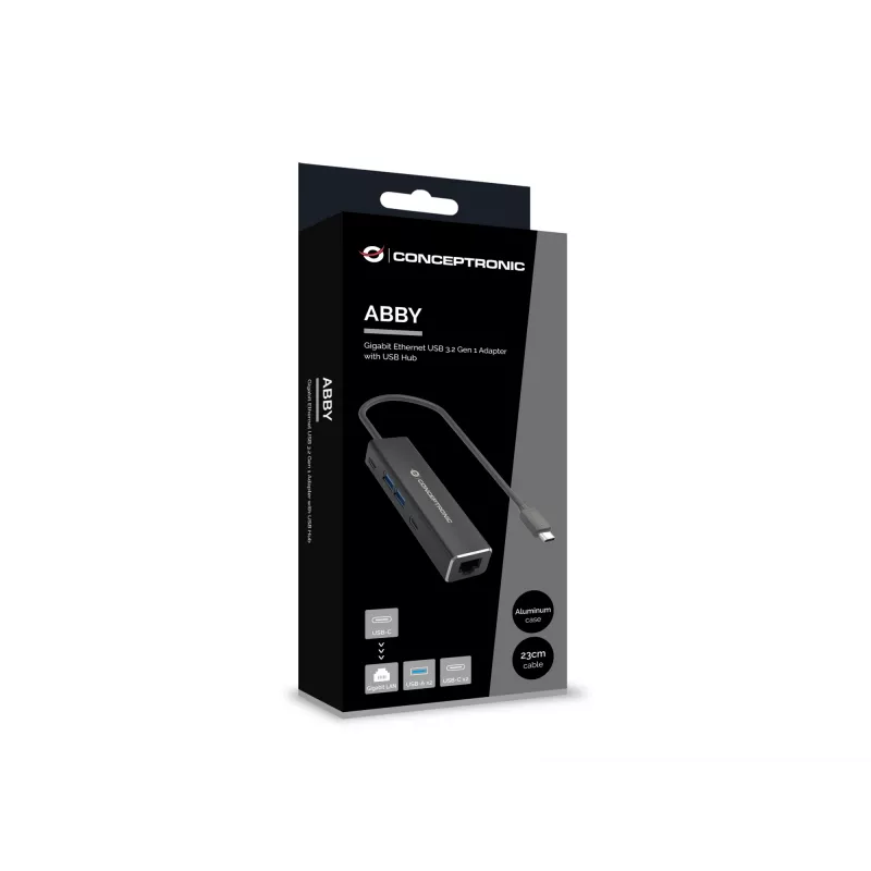 Conceptronic ABBY13B Gigabit Ethernet USB 3.2 Gen 1 adapter met USB-hub, GbE, USB-A x 2, USB-C x 2