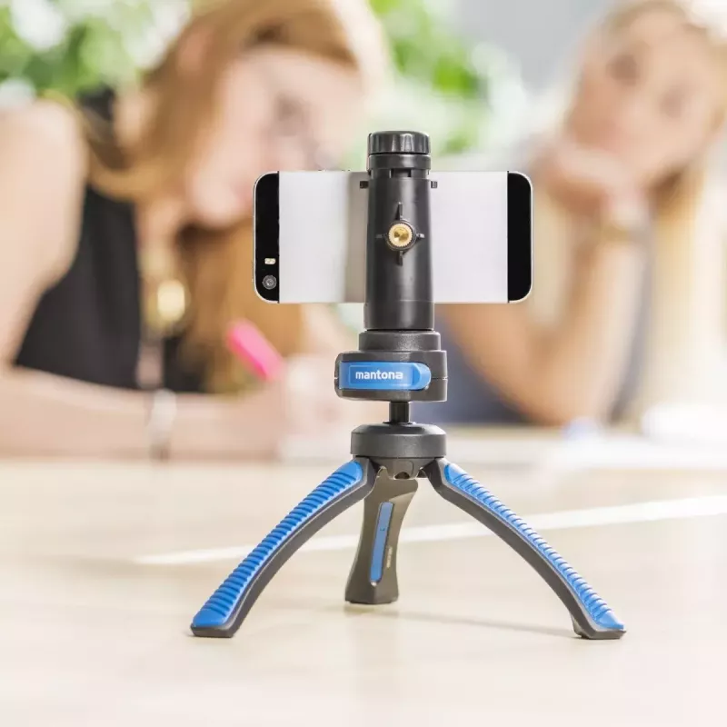 Statief Mantona 21405 smartphone digitale camera 3 poten zwart blauw
