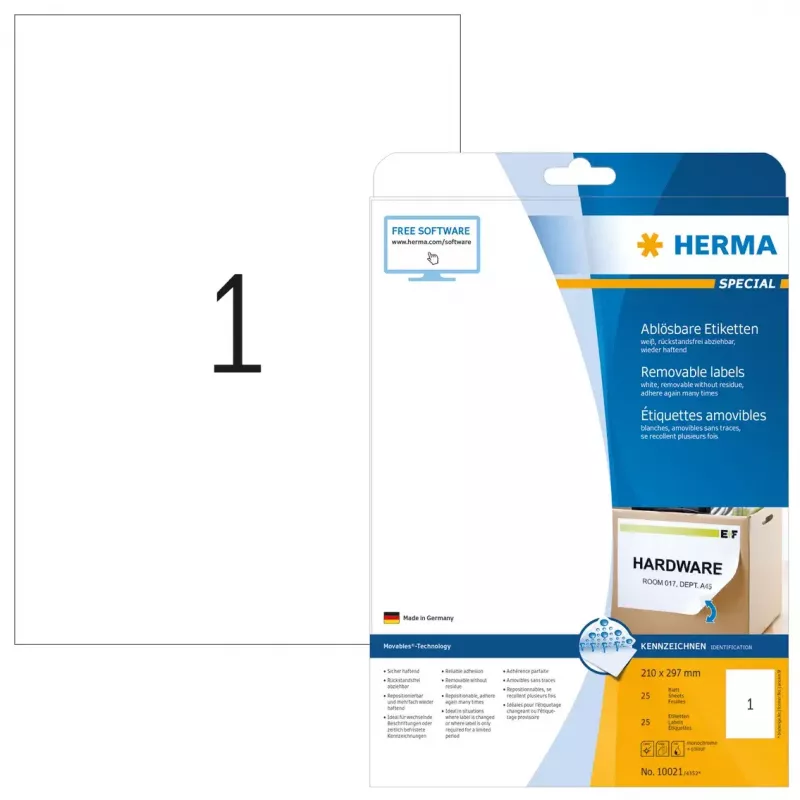 Zelfklevend printeretiket HERMA herbruikbare etiketten A4 210x297 mm wit Movables
