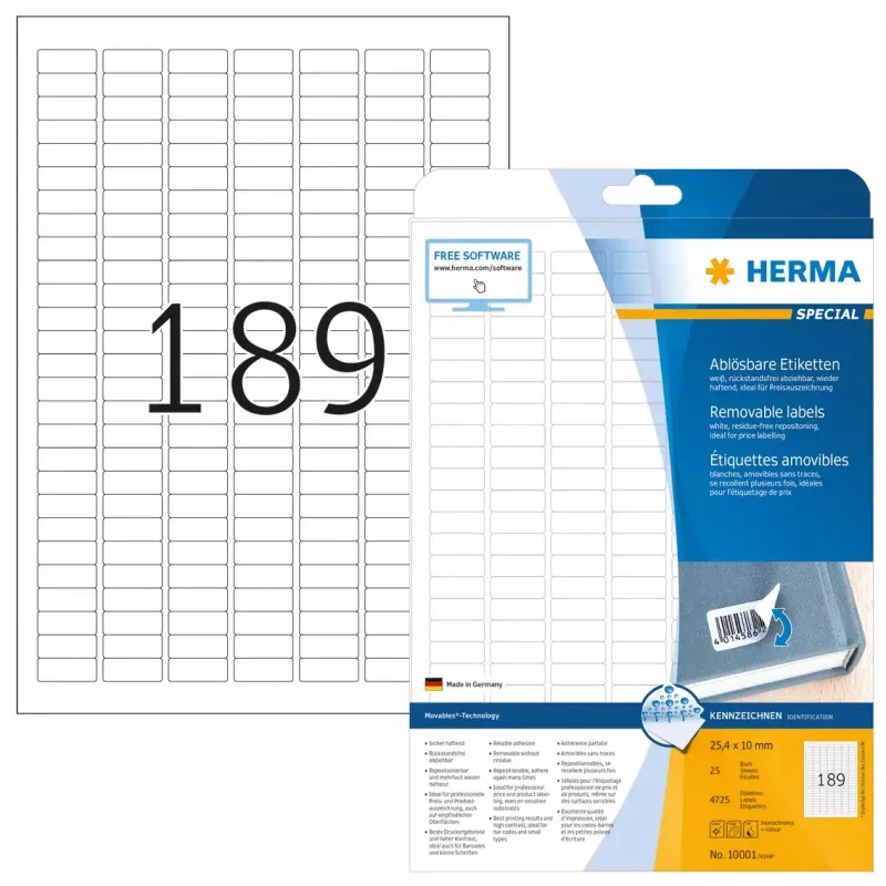 Zelfklevend etiket HERMA afneembare etiketten A4 25,4x10 mm