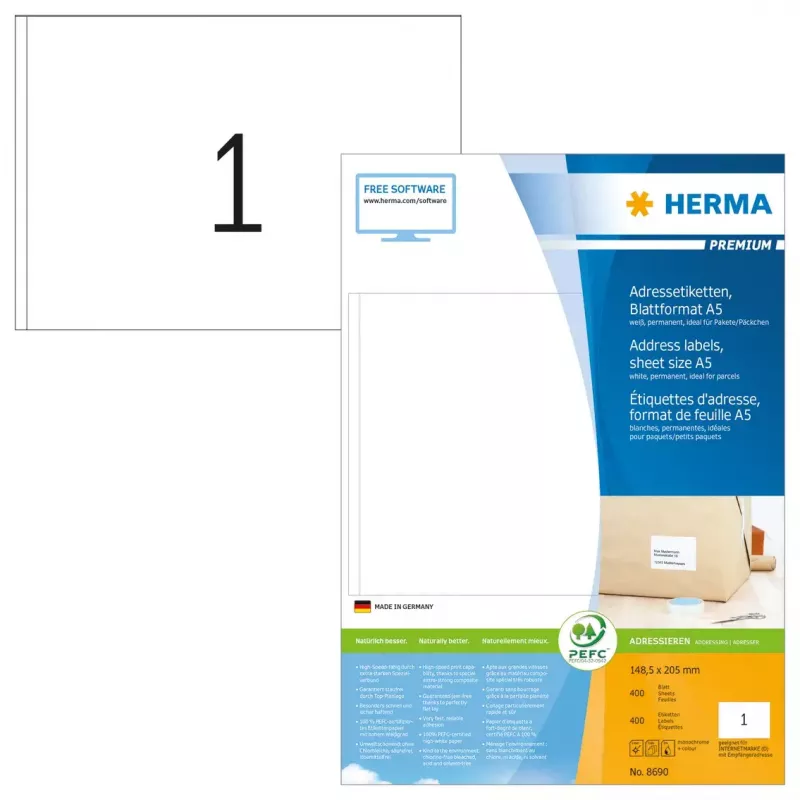 Adresetiketten Premium HERMA A5 148,5x205 mm 400 stuks