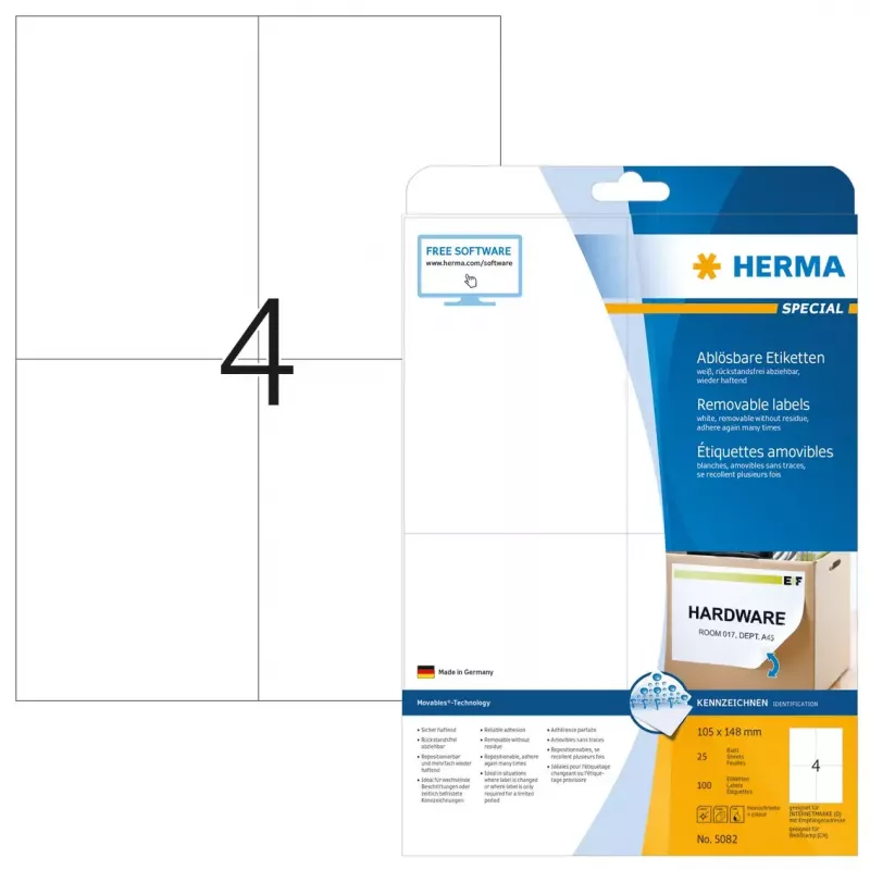 Herbruikbare etiketten HERMA 5082 A4 105x148 mm wit