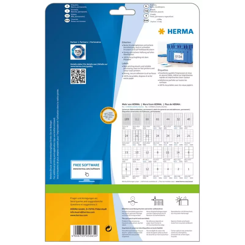 Zelfklevend printeretiket HERMA Labels Premium A4 210x297 mm