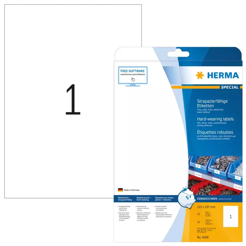Zelfklevend printeretiket HERMA Labels extra sterk A4 210x297 mm