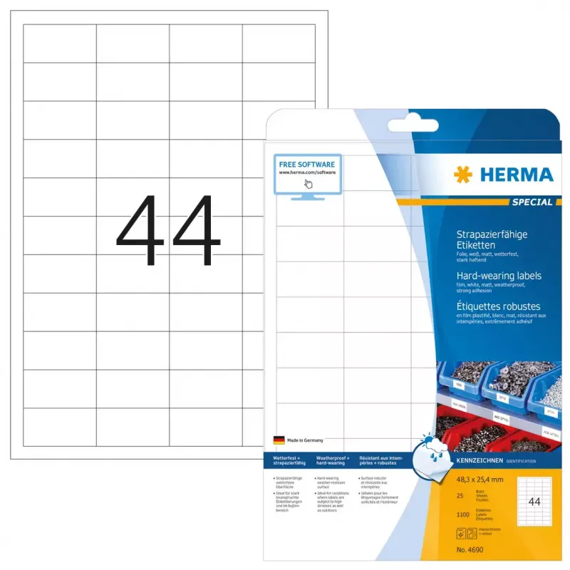 Zelfklevende printeretiketten HERMA Labels extra sterk A4 48,3x25,4 mm