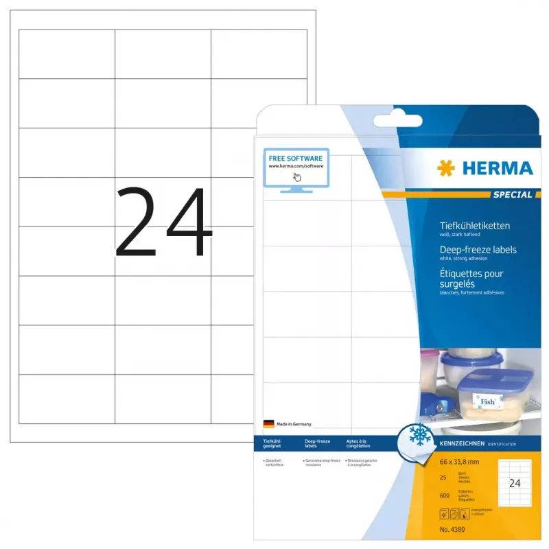 Zelfklevende printeretiketten HERMA diepvries 66x33,8 mm