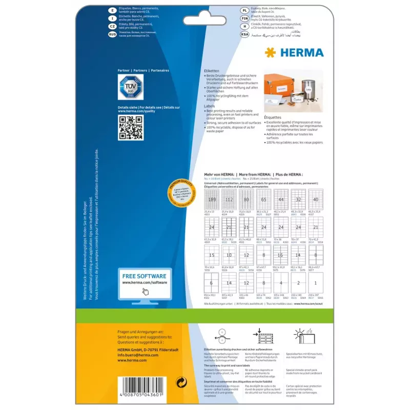 Zelfklevend printeretiket HERMA Labels Premium A4 70x36 mm